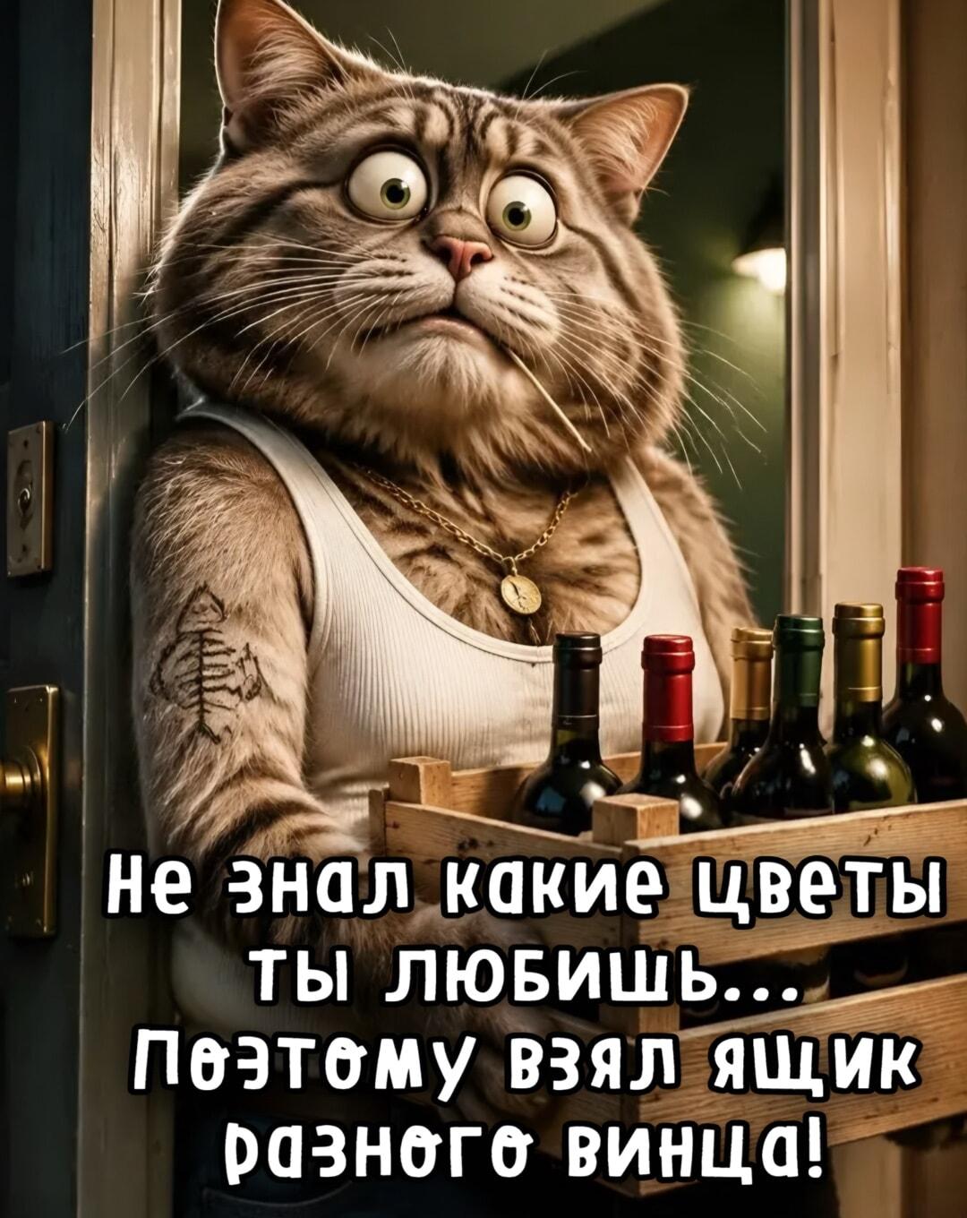 Кот-романтик принес ящик винишка вместо букета!