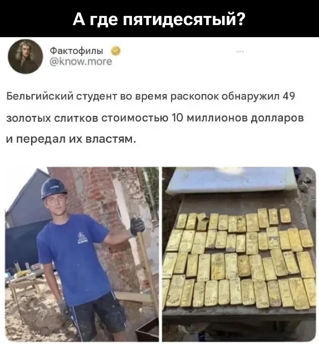 Бельгийский студент нашел клад: где же 50-й золотой слиток?