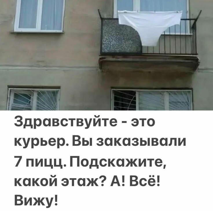 Курьер догадался: 7 пицц и те самые трусы на балконе!