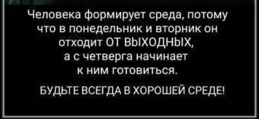 Рабочая неделя: отходняк, подготовка и потерянная среда!