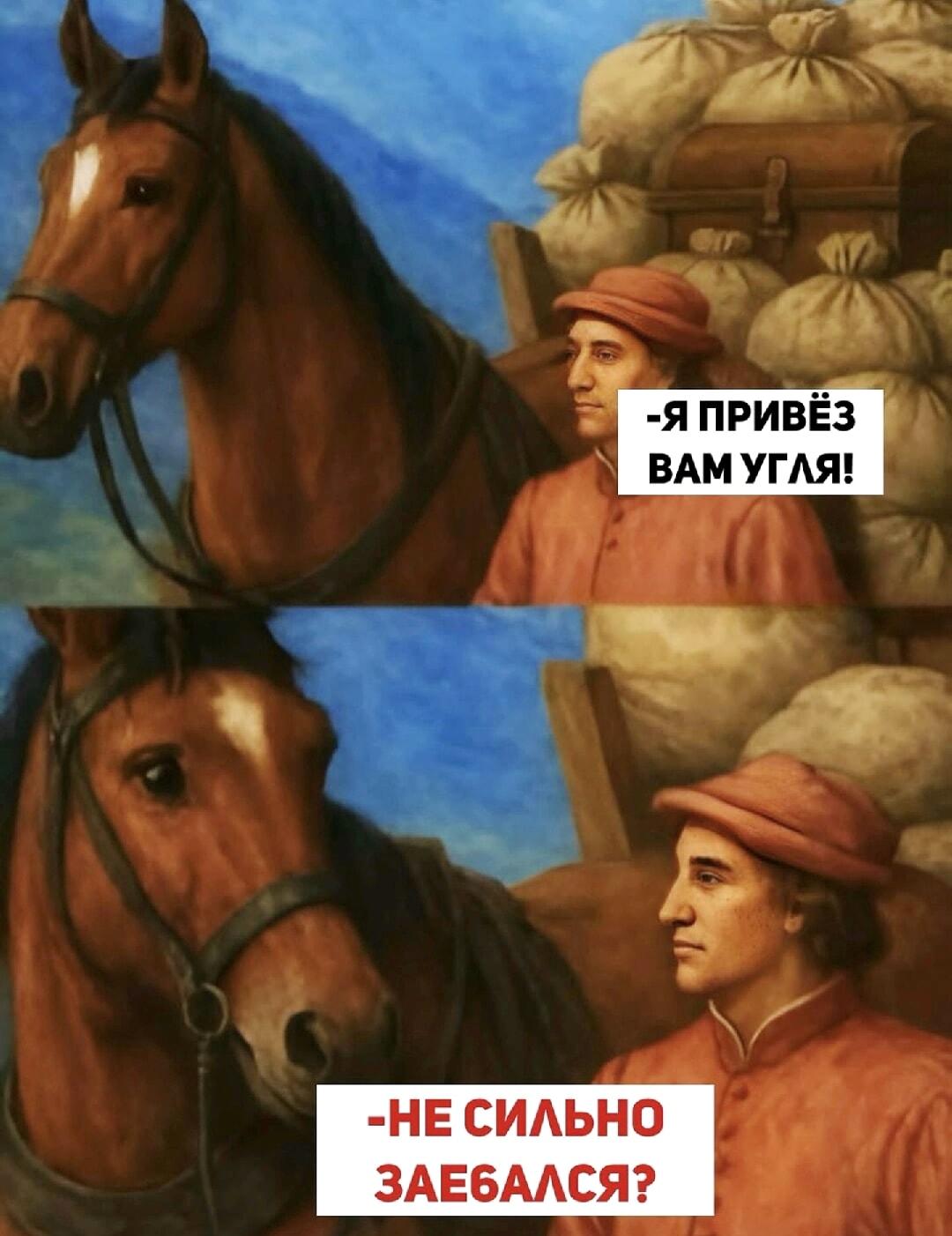 Привезли уголь: а конь-то не сильно заебался?