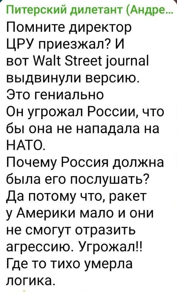 Логика умерла: директор ЦРУ угрожает России не нападать на НАТО