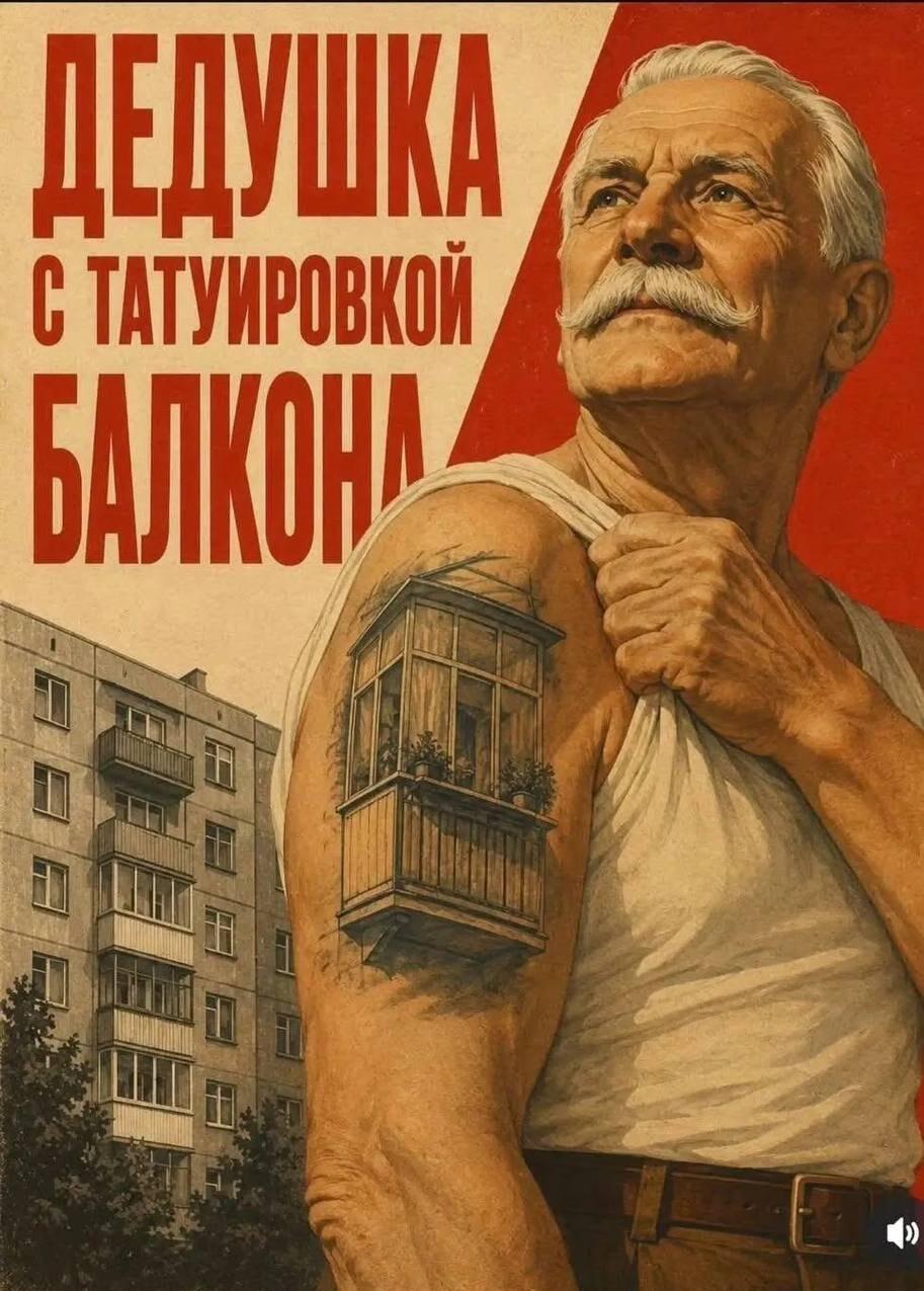Дедушка с татуировкой балкона: теперь дача всегда с собой!